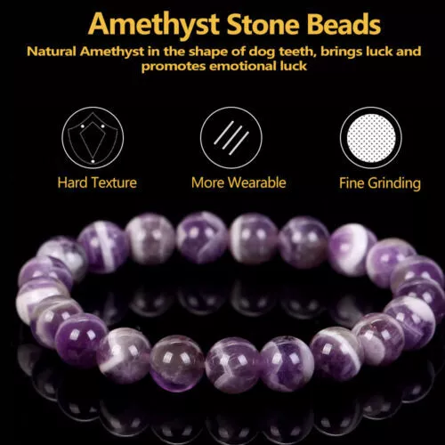Bracelet en pierre naturelle Améthyste Lithothérapie Perle thérapeutique