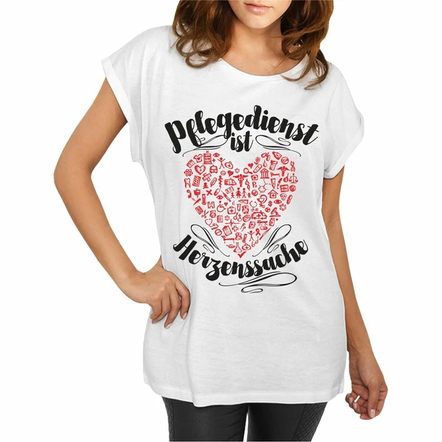 Longshirt Damen weit geschnitten Pflegedienst Herzenssache Altenpflege Spruch