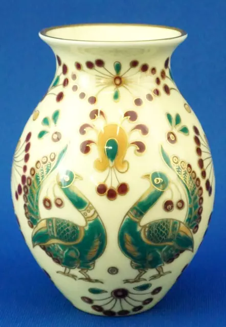 Zsolnay PECS Rare porcelain VASE enamels Peacock Flowers Hungary 1900 Art Decò