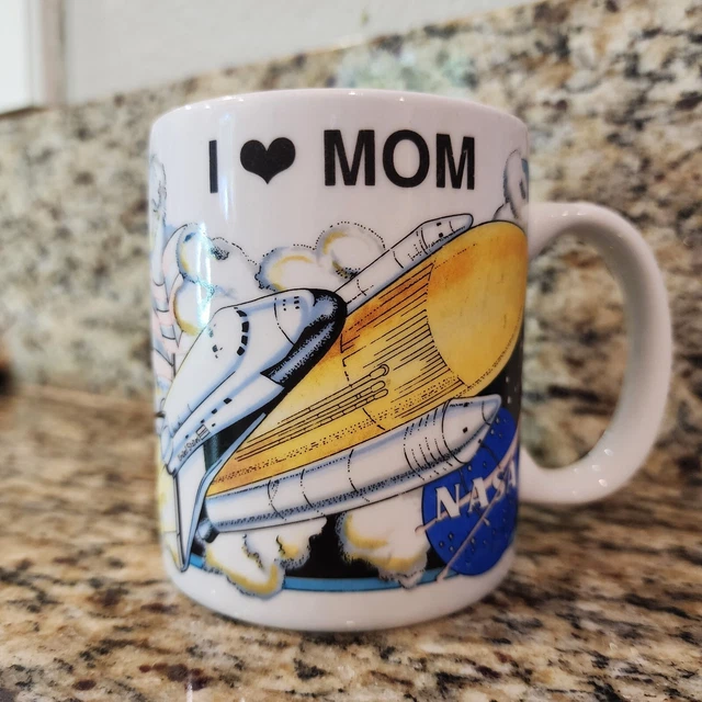 VTG 1995 Nasa Mother's Day I Love Mom Coffee Mug USA Flag Space Ship Shuttle