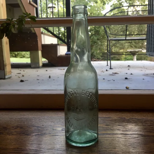 Pre-Pro Beer Bottle Monumental Brewing Co Baltimore MD Aqua Pictorial Long Neck