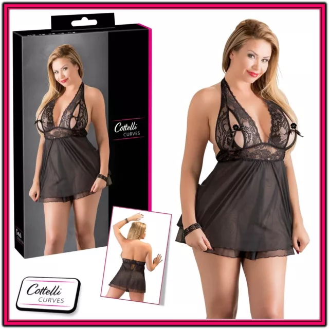 Babydoll nero con coppe in pizzo Cottelli Curves Plus Size Sexy Lingerie Donna