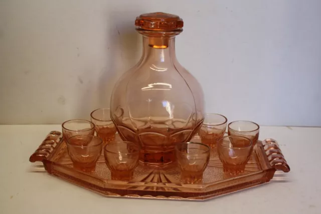 SERVICE A LIQUEUR Carafe 6 VERRES Plateau VERRE art déco vintage