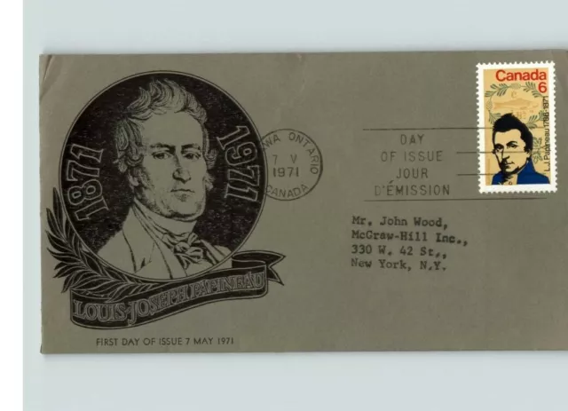 CANADA 1971 First Day of Issue, Louis Joseph Papineau, grey envelope