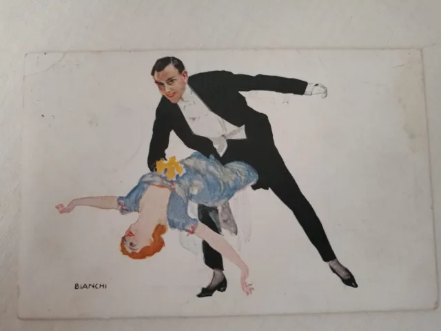 Cartolina disegnata da Bianchi coppia di ballerini. Viaggiata Cerreto Sannita