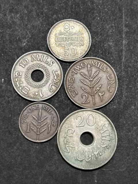 1927 - 1942 Lot Of Palestine Coins 1 Mils To Silver 50 Mils