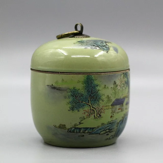 China Jingdezhen Porcelain Pastel Landscape Ceramic Tea Caddy Qing Tongzhi 3
