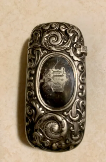 Antique  Silver Repousse Art Nouveau Vesta Case Match Safe