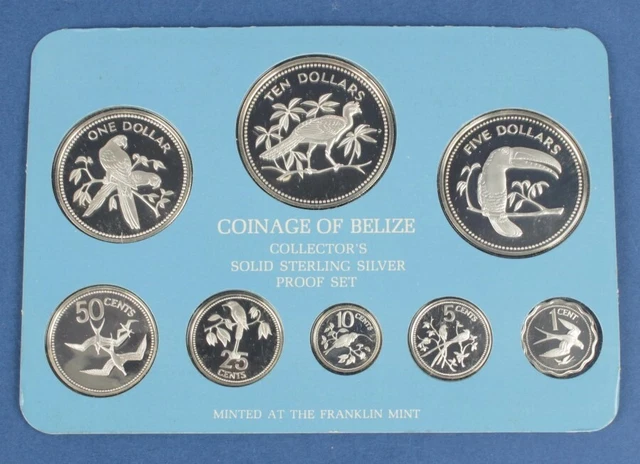 BELIZE: 1975 8-COIN Sterling Silver Proof Set Cased with Cert 3+oz ...