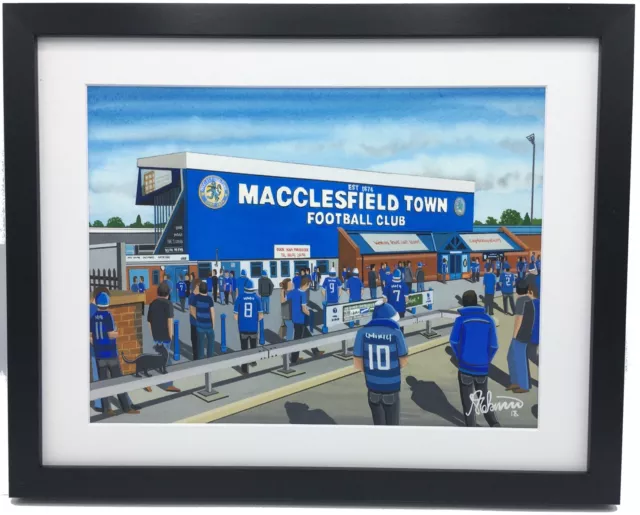 Macclesfield Town FC High Quality Framed Football Stadium Art Print. Approx A4.