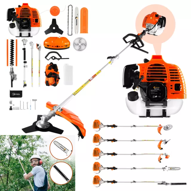 52cc 5-in-1 Hedge Trimmer Tool Petrol Strimmer Brush Cutter Garden Chainsaw Tool