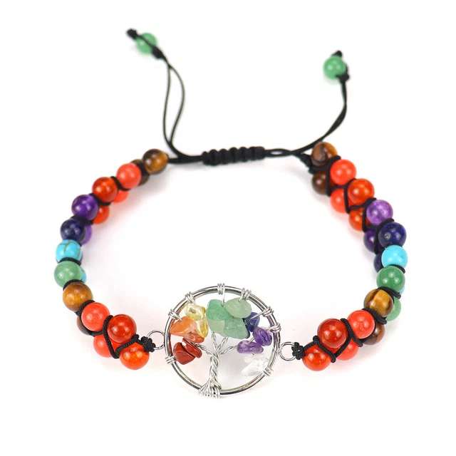 Handmade 7 Chakra Tree of life Charm Bracelet Natural Gem Stones Reiki Healing