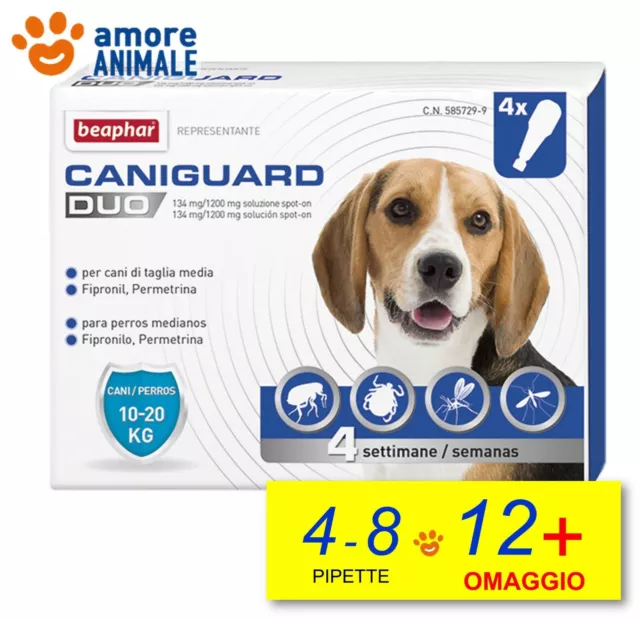 Beaphar Caniguard Duo - 4 pipette cani 10-20 kg  ( M ) - Antiparassitario cane
