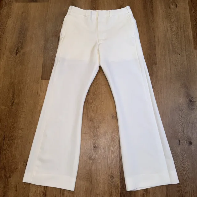 Mens Bell Bottom Pants 32 31 White Polyester Wide Flare Leg Disco Vtg 60s 70s