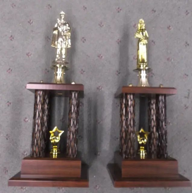 king and queen pair trophies 4 post prom award wood column premium personalized