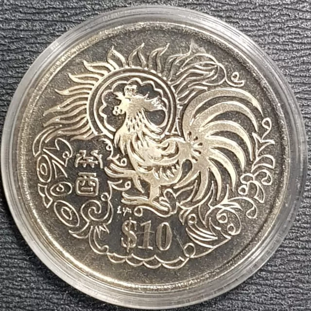 1993 SINGAPORE $10 Dollar "YEAR OF ROOSTER" Zodiac Coin Ø40(+FREE1 coin) #32896