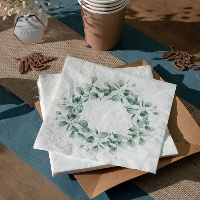 Botanical Wreath Napkins | Green Floral Wedding Birthday Tea Party x 20