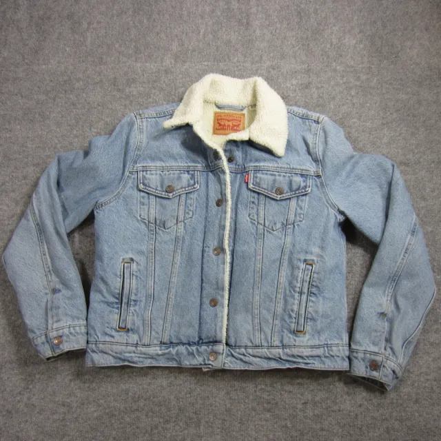 Levis Sherpa Lined Denim Trucker Jacket Womens Large Blue