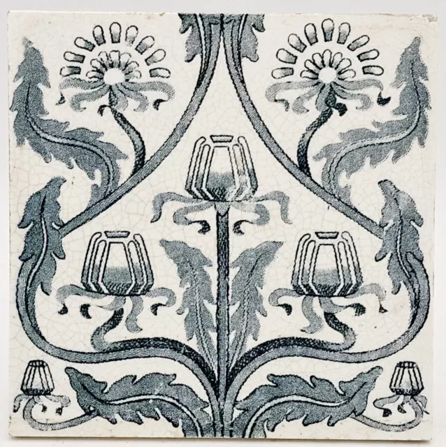 Antique Fireplace Tile Art Nouveau Blue Transfer Print T&R Boote C1880