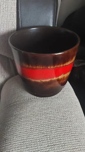West German Fat Lava Planter In Brown And Red