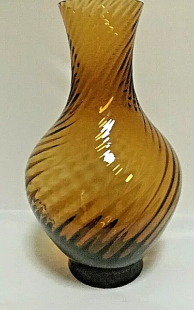 Art Glass Vase Mid Century Vintage Large Amber Optic Swirl Glass Vase