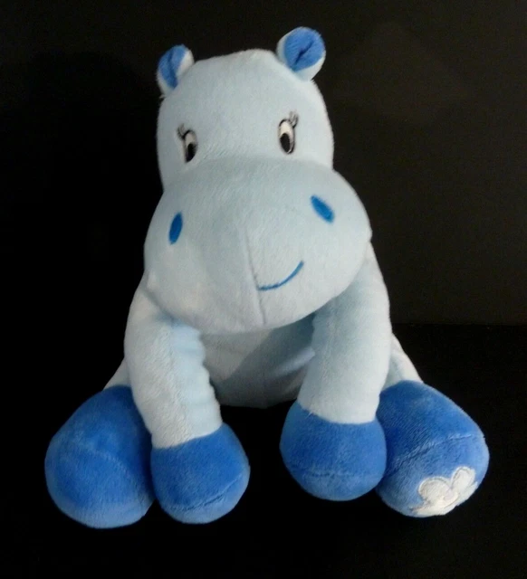 D77- DOUDOU PELUCHE ARTHUR ET LOLA HIPPOPOTAME BLEU GRELOT FLEUR 20cm - TTBE