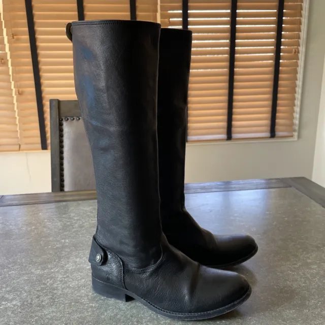 Women's FRYE MELISSA Zip Back Button BLACK LEATHER Tall RIDING BOOTS Sz 7 B