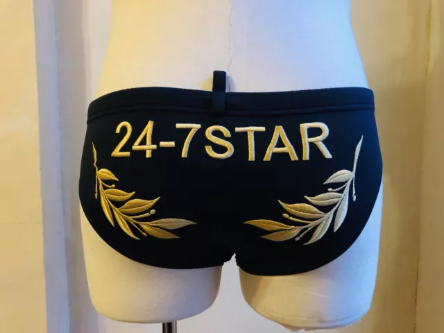 Dsquared² Icon Signature 24 7 Star Gold Embroidered Swimsuit Briefs Slip S 52 L