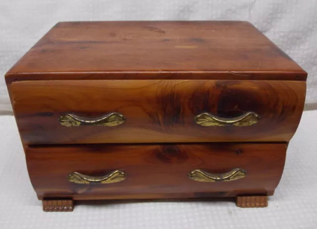 Vintage Wood Jewelry Box Chest 2 Drawers Cedar Mini Chest