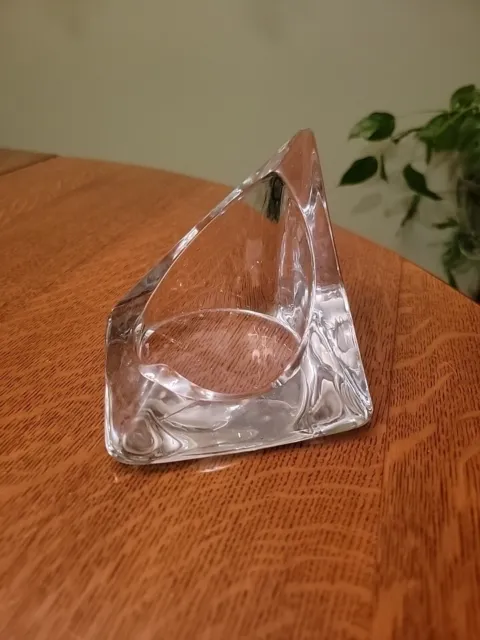 Large Nybro Crystal Glass Ice Pyramid Candle Holder Tord Kjellstrom Sweden MCM