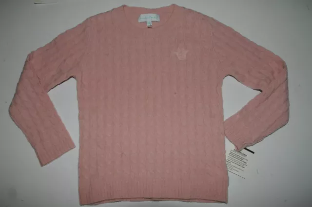 $176 NEW LUXURIOUS Marie Chantal PINK ROSE Girls Kids Cabled Cashmere Sweater 4