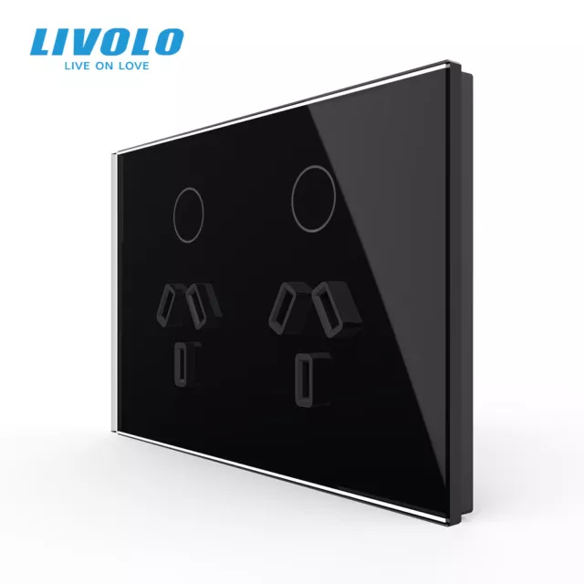 Livolo AU Standard Touch Glass Double Power Point Socket With Switches GPO