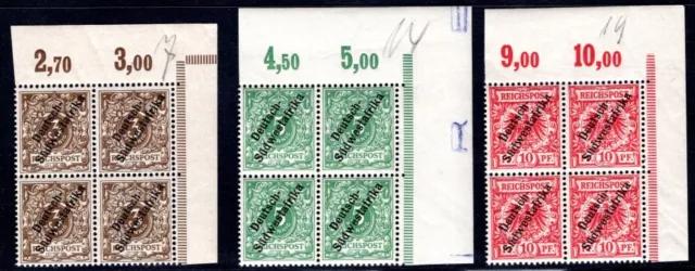 DEUTSCHE KOLONIEN DSWA 1898 5-7 ** POSTFRISCH TADELLOS ECKRAND 4-er BLOCK (M1057