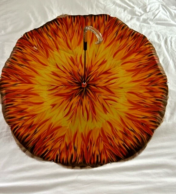 Vtg 2 Layer Umbrella Orange Flame Pattern Brass & Etched Lucite Handle JCS