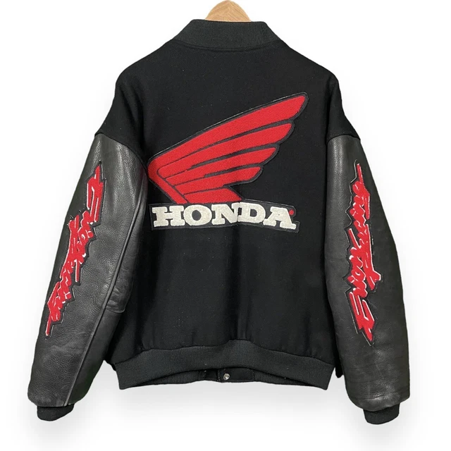 Honda Varsity Erion Racing Promo Leather Wool Letterman Black Jacket Large