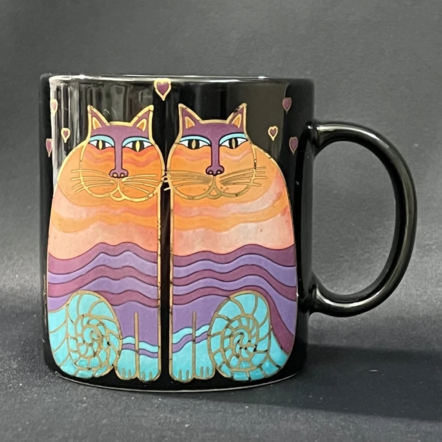 VTG Laurel Burch RAINBOW CATS Black Gold Accent Coffee Mug 4"