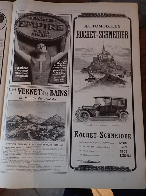 AUSTIN + ROCHET SCHNEIDER + VERNET LES BAINS publicité papier ILLUSTRATION 1912c