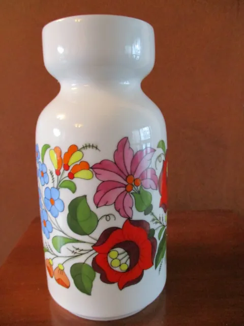 Hungarian Kalocsa Porcelain Hand Painted Folk Floral Design Vase