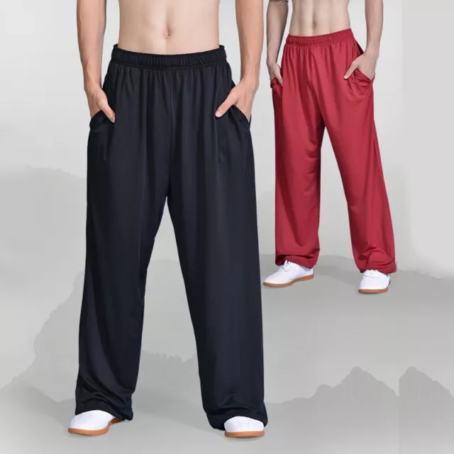 Men Elastic Waist Loose Pants Kung Fu Tai Chi Martial Arts Trousers Yoga Sports