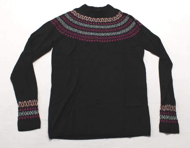 Sweaty Betty Women's L/S Merino Fair isle Base Layer Top CL8 Black Size US:8