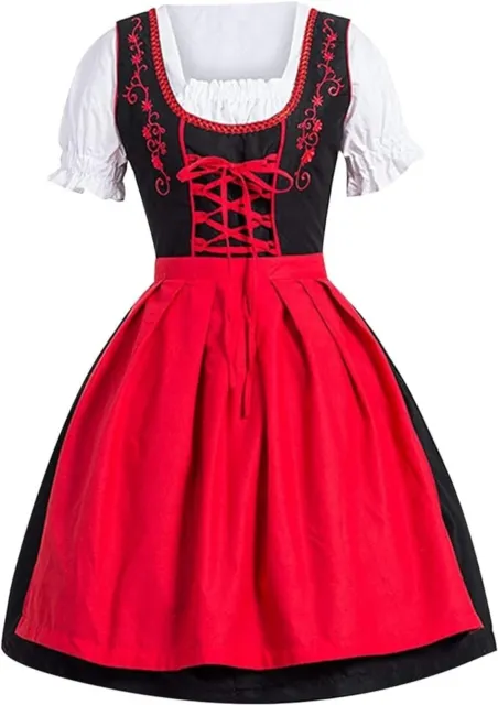 NEW!XL-14,Waitress,Trachten,Oktoberfest,Germanfest Dirndl Dress,2-pc,Black,Red