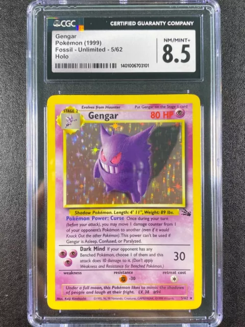 Gengar 5/62 Fossil CGC 8.5 Pokémon Card 1999 WOTC Holo Rare Near Mint psa