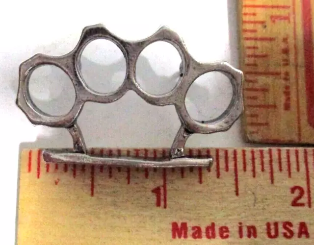 Brass knuckles pin vintage collectible old biker vest hat weapon pinback Brass knuckles pin vintage collectible old biker vest hat weapon pinback