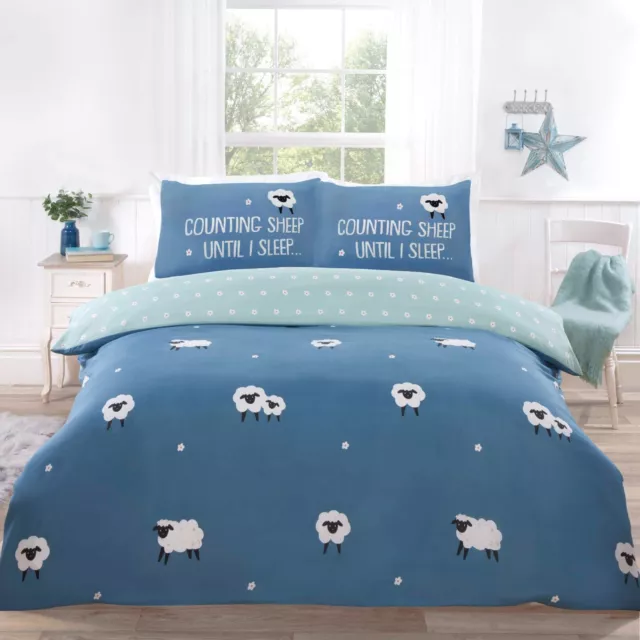 Fluffy Sheep Duvet Cover Reversible Bedding Set Blue/Grey Single Double King