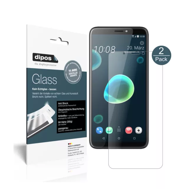 1+1x Schutzfolie für HTC Desire 12 matt - Anti-Shock 9H Folie dipos Glass