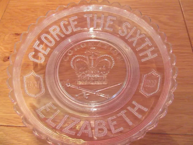 Lovely Vintage Commemorative Glass Dish Plate Coronation King George VI  1937