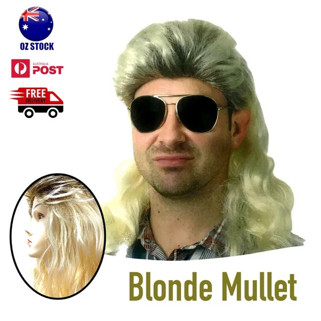 Mens Blonde Mullet Wig Party Wigs 70s 80s Costume Cosplay Rock Star