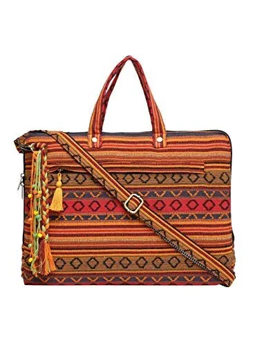 Multicolour Embellished Handloom Fabric 15.6 inches Laptop Sling Messenger Bag f