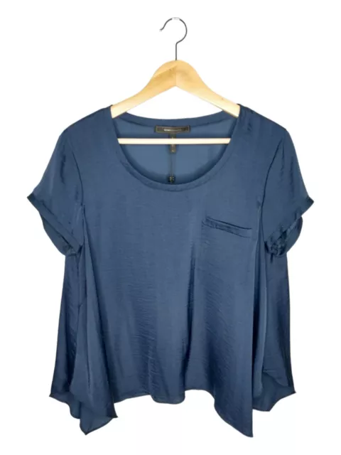 BCBG Maxazria Womens M Blue Kelsey Tee T Shirt Blouse Round Neck Flowy Top 2