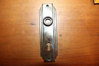 Antique Art Deco Press Steel Keyhole Worn Brass Plated Escutcheon   S-167